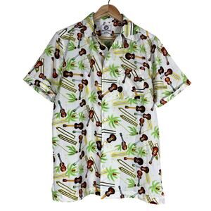 One Resolution Clothing Button Down Shirt Mens S White Guitar Surfboard Retro